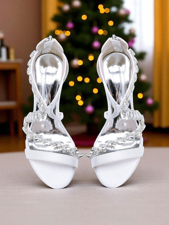 Women's White Rhinestone - Heel Strappy Sandals High