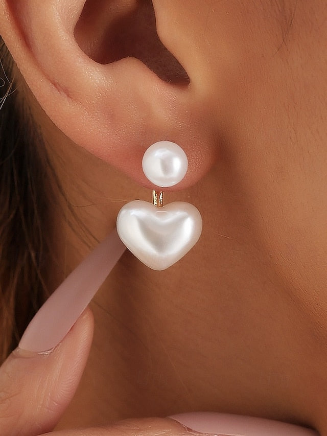 – Minimalist Elegant Heart-Shaped Drop Romantic Earrings Pearl