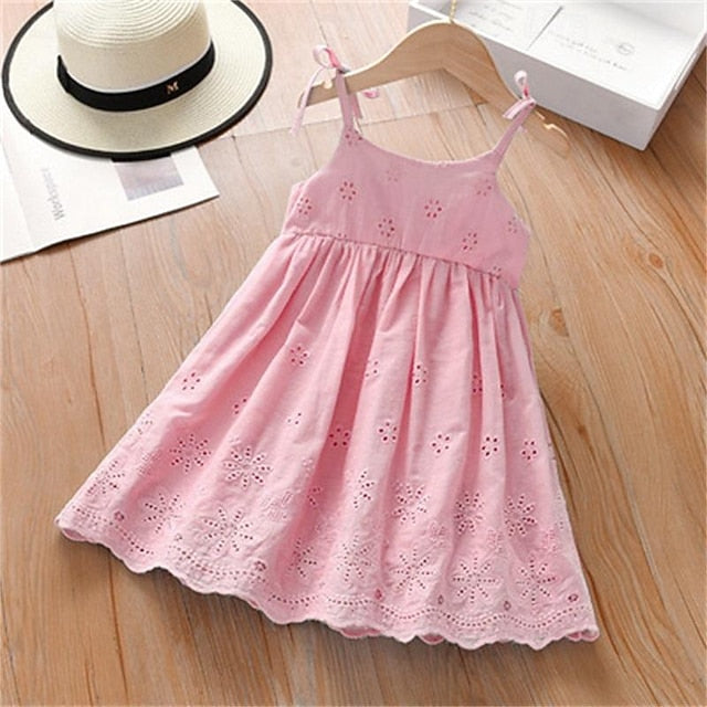 Dresses Solid Sleeveless Summer Kids Color Cotton Princess