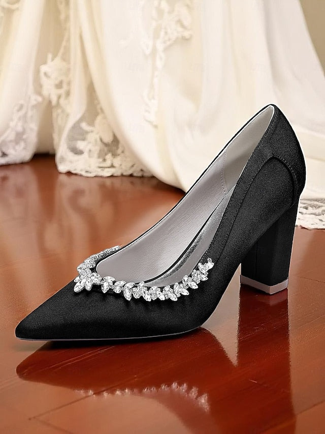 Satin Pumps Women's Pink Heel Wedding Block