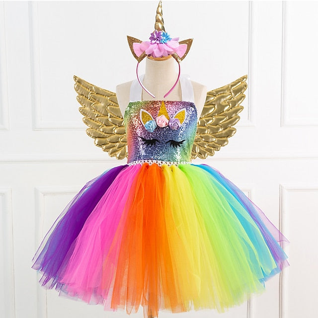Headband Dance Cosplay Girls' Movie Unicorn Wings Dress