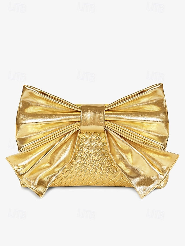 Gold Bow Oversized Women&#39;s with Bag Faux Clutch Leather