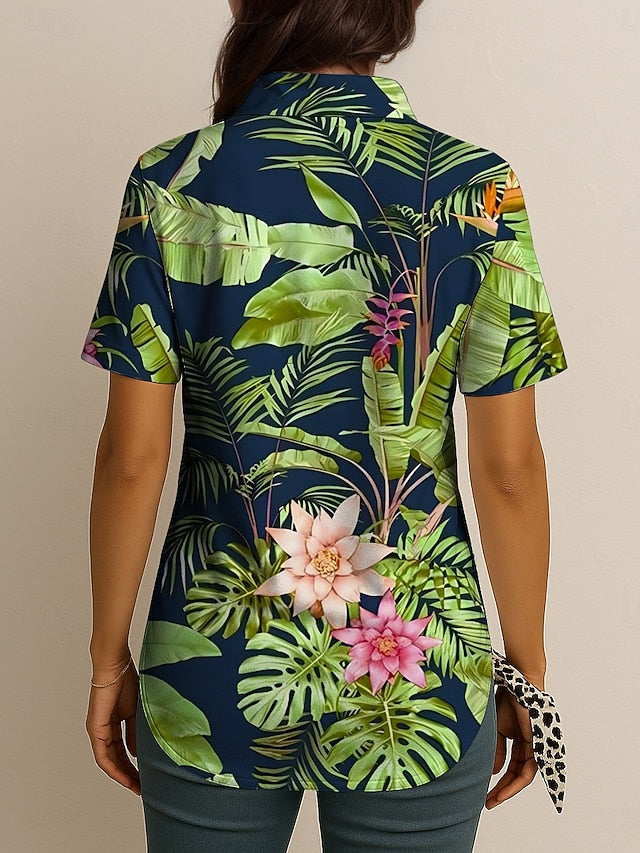 Women's Shirt Long Sleeve Button Down Blouse Graphic Leaf