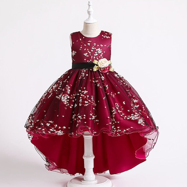 Sleeveless Solid Girls' Kids Dress Colored Wedding Floral