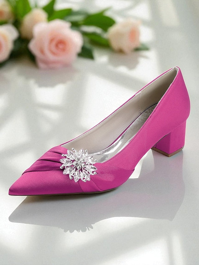 Crystal Block White Pumps Low with Women's Heel