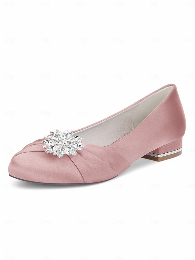 Women's – Elegant White Crystal Flats Wedding Satin