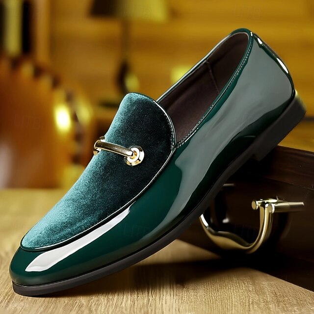 Leather Men's Decorative with Faux Green Loafers Loops Gold