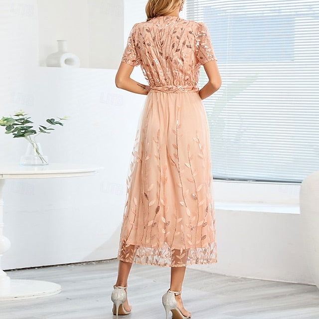 Bride Sequin V Elegant of the Mother Neck Dress A-Line