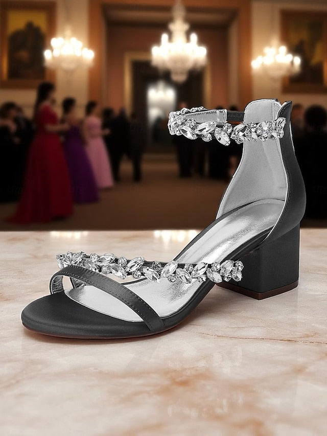 Women's Satin Crystal Heel Purple - Block Sandals