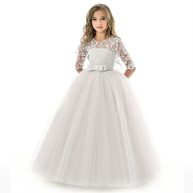 Dress Half Girl Kids Wedding Girls' Flower Sleeve
