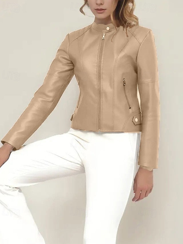 Jacket Comfortable Zipper Faux Women's Pocket Leather