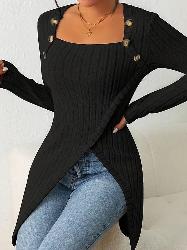 Women's Sweater Pullover Casual Solid Color Square Neck