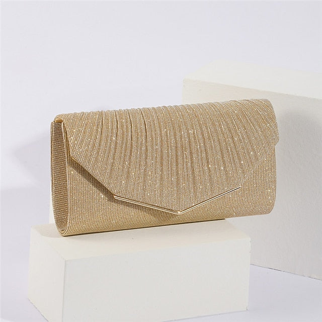 Gold Clutch Glitter Elegant with Bag Evening Women's Metal