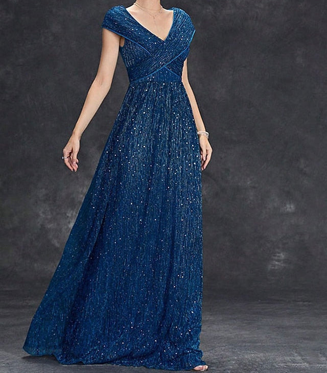 Bride V Dress Mother Floor Elegant of Party Neck the