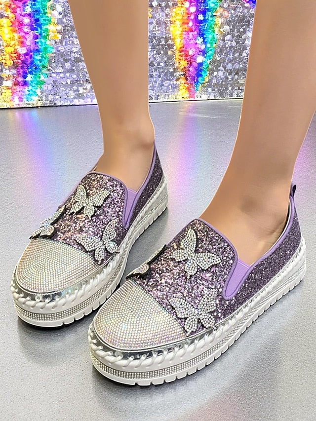 Platform Women's Glitter with Sneakers Slip-On Purple