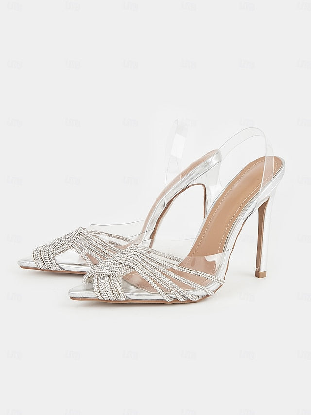with Silver Transparent Stiletto Sandals Straps Rhinestone –