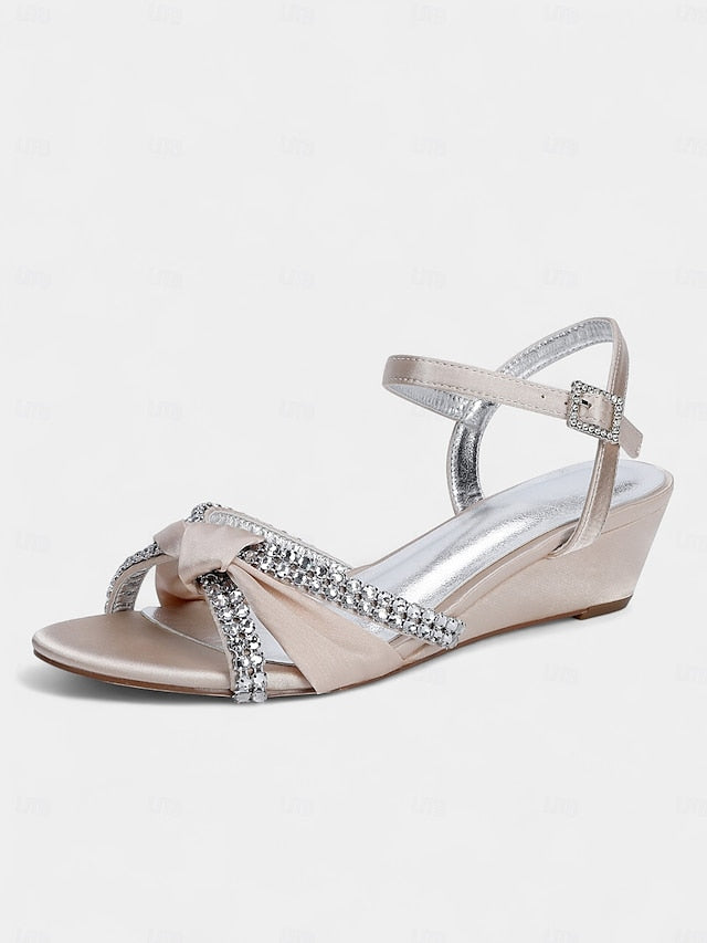 Knot Green Wedge Sandals - Satin Women's Rhinestone