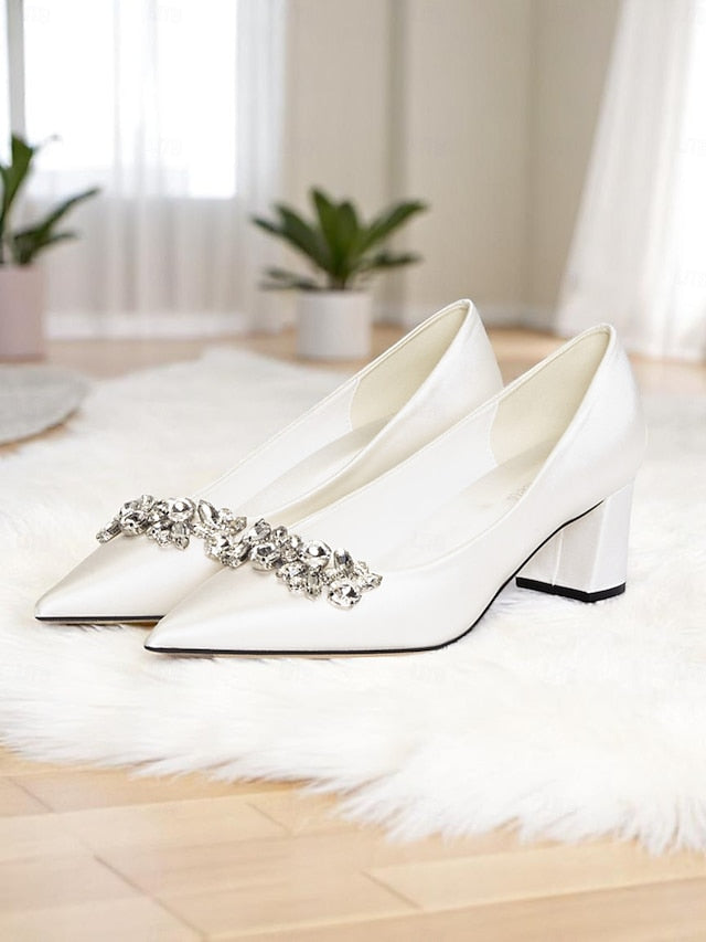 Women's Toe Pointed Wedding Pumps Satin Champagne with