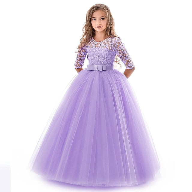 Dress Half Girl Kids Wedding Girls' Flower Sleeve