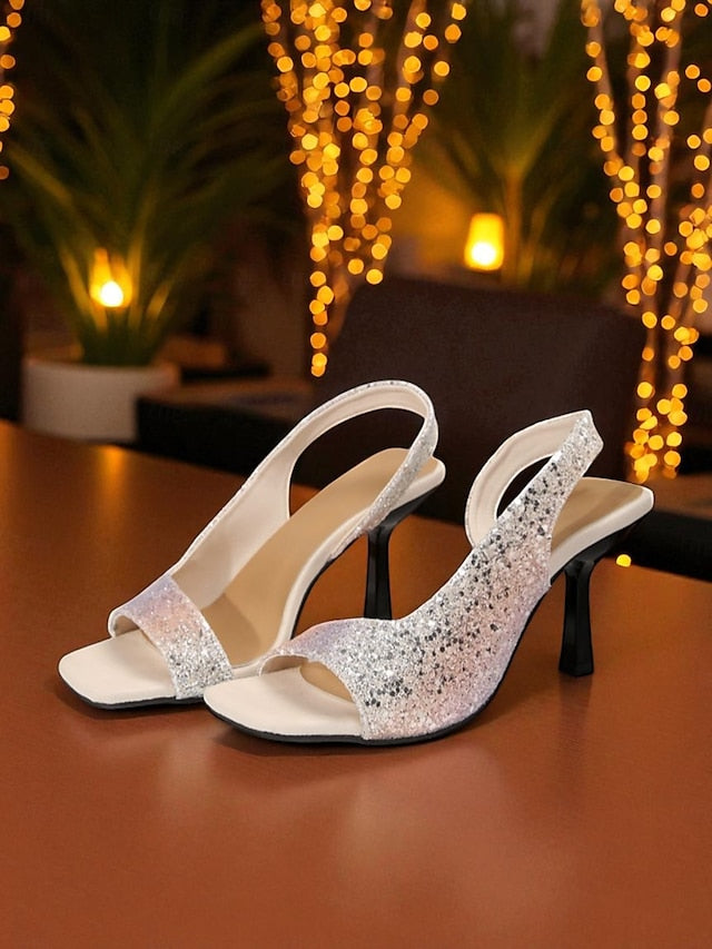 Women's - Sandals Glitter Slingback Stiletto Toe Square