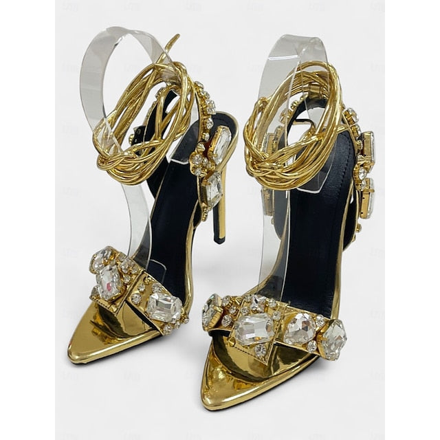 Lace-Up Metallic Stiletto Heels with Green Women's