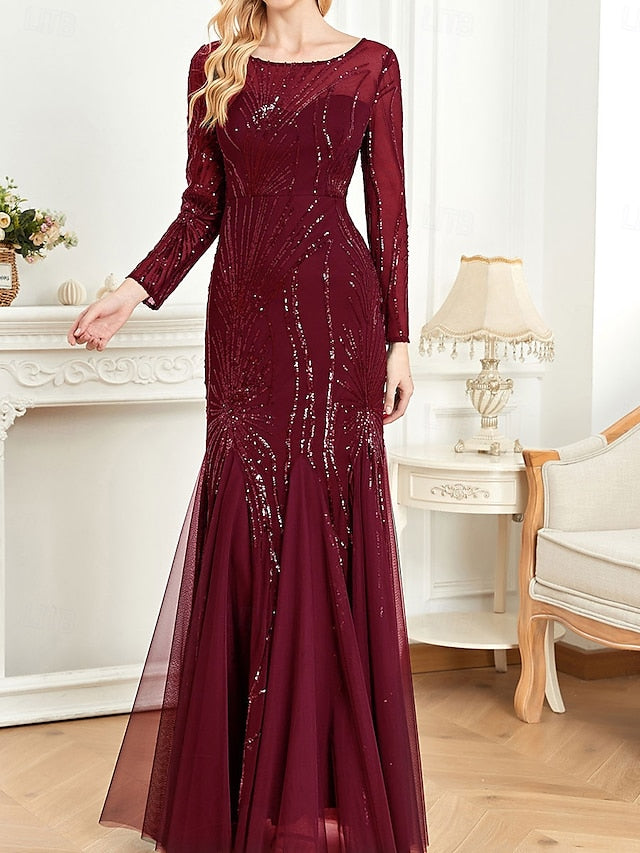 the Floor of Crew Elegant Bride Party Neck Mother Dress