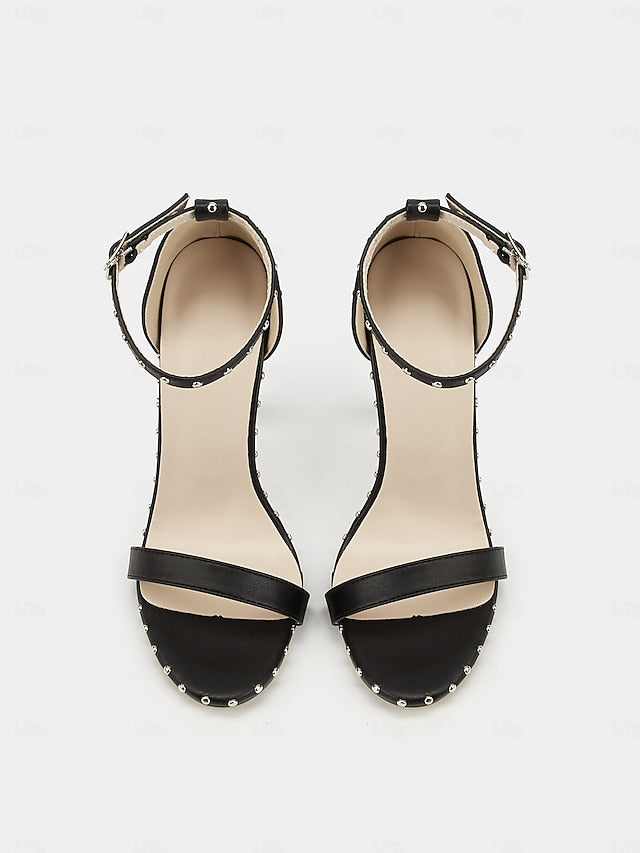 Stud Black with Stiletto Embellishments Silver - Sandals