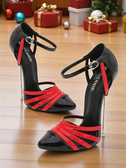 Red Stiletto and Women's Leather Patent - Black Heels