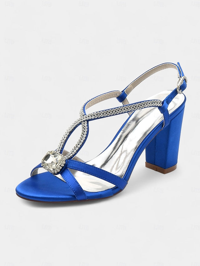 Blue Elegant – Royal Rhinestone Women's Satin Sandals
