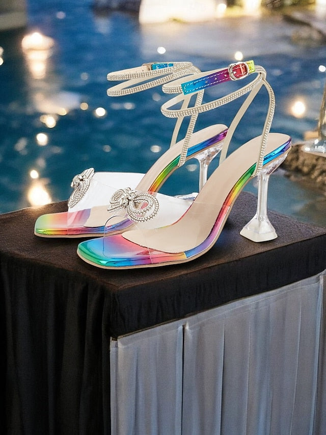 High Rainbow with Detail Colorful Bow - Crystal Clear Heels Heel