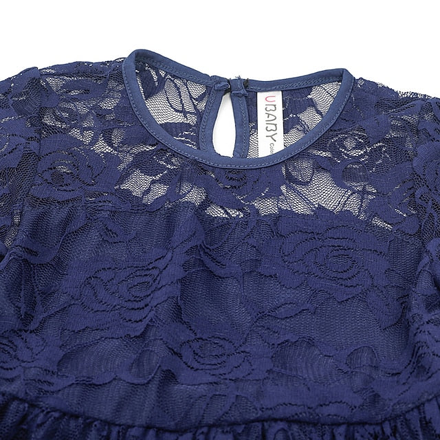 Flower Solid Girls' Long Kids Colored Girl Dress