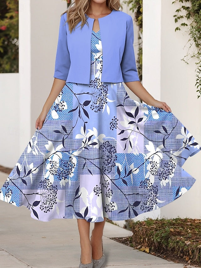 Women's Two Piece Dress Sets Midi Dress with Jacket Elegant