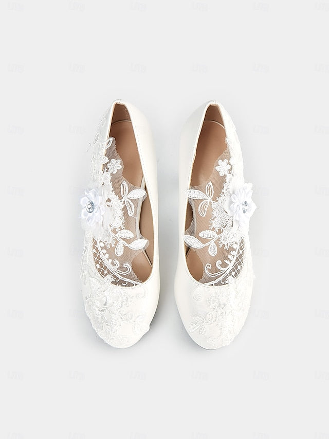 Heel Shoes High Floral – with Lace Embellishments White Bridal