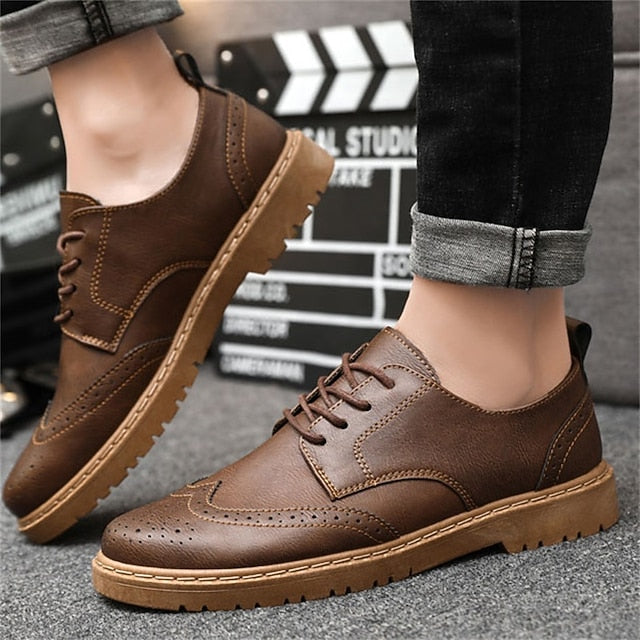 Men's Brogue Classic Faux – Shoes Leather Oxford Black