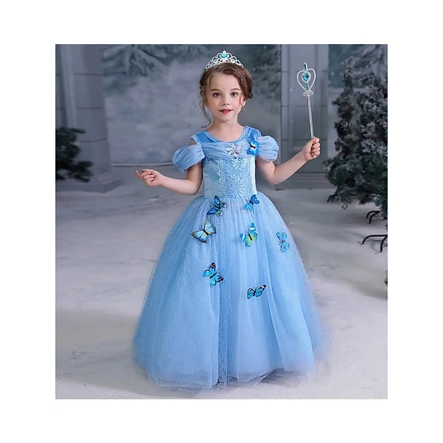 Dress Costume Girl Party Theme Princess Frozen Flower Elsa Tulle