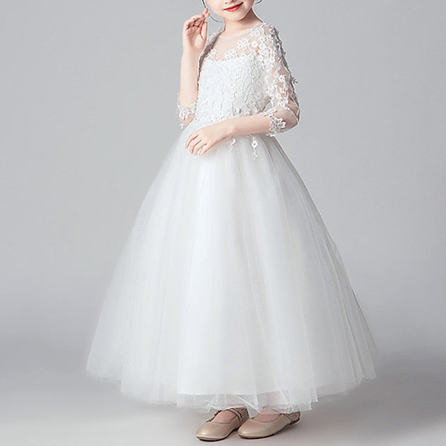 Dress Girl Kids Color Girls' Flower Solid Party