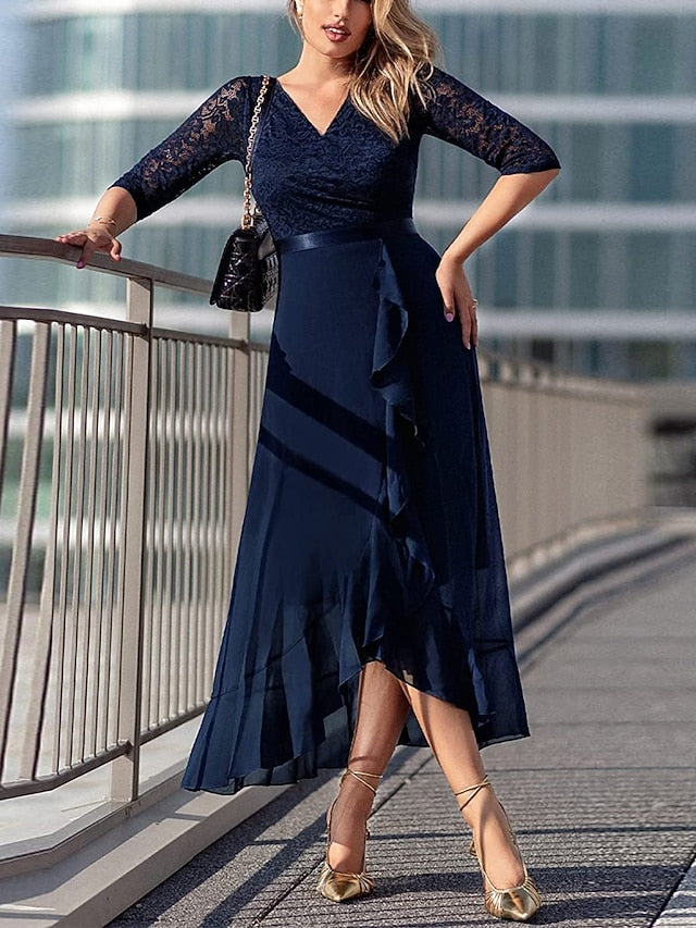 Women's Blue Black Summer Spring Fall Maxi Dress A Line