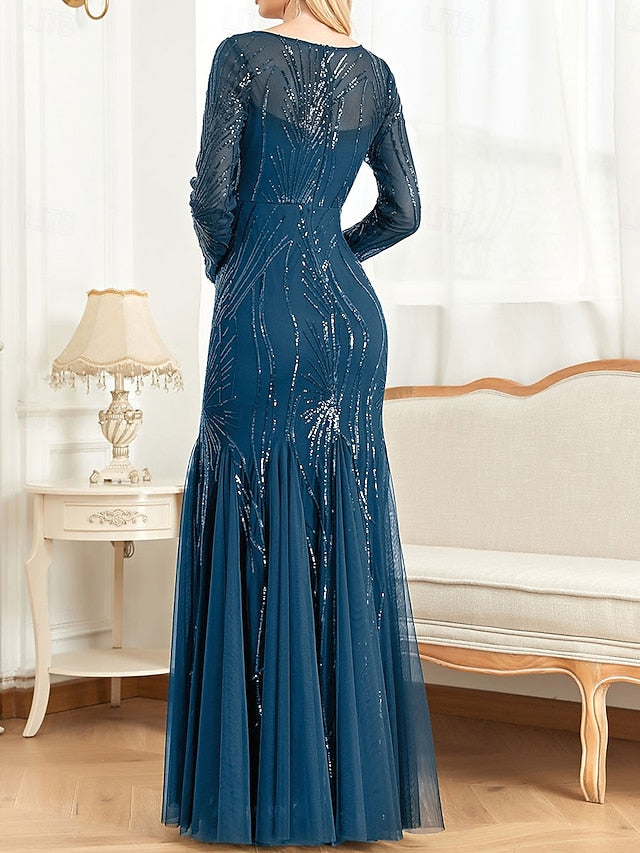 the Floor of Crew Elegant Bride Party Neck Mother Dress