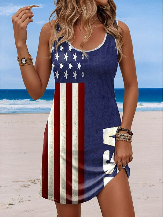 Women's Patriot Patriotic Veteran Mini Dress A Line Dress