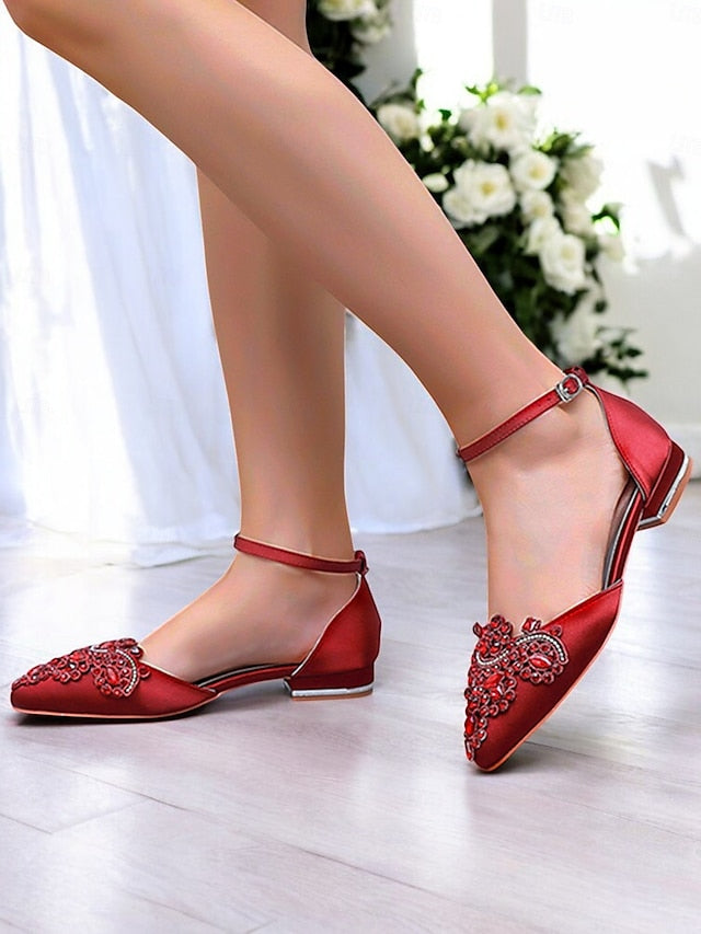 Pointed-Toe – Embellished Vintage Green Flats Style Gemstone