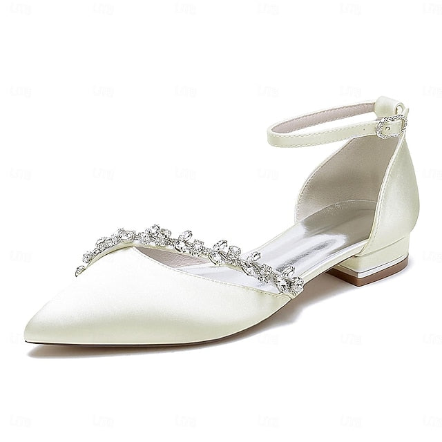 Elegant Flats Satin White – Women's Wedding Pointed Toe