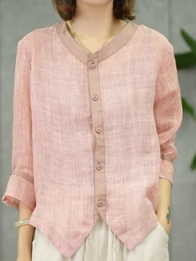 Women's Cotton Linen Shirts Solid Color Stylish Basic