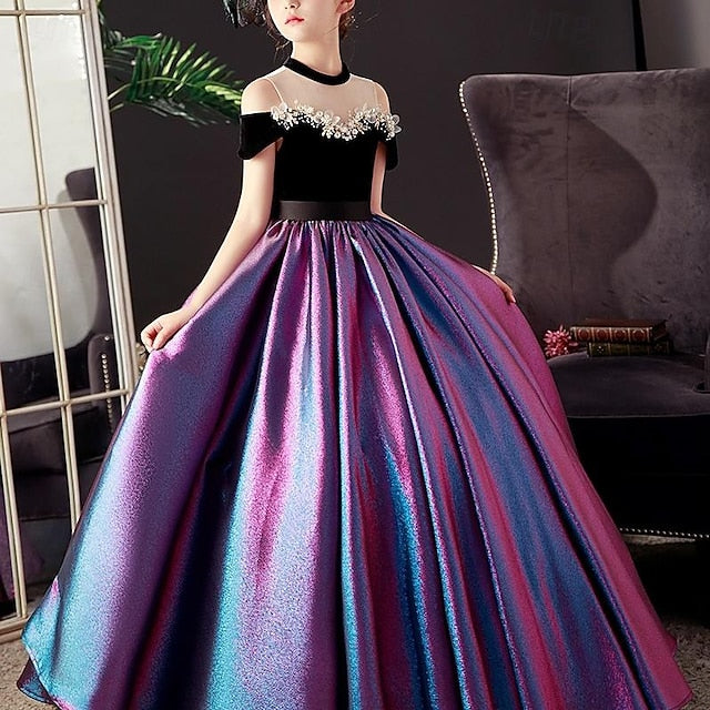 Solid Party Dress Sleeve Short Girls' Kids Color