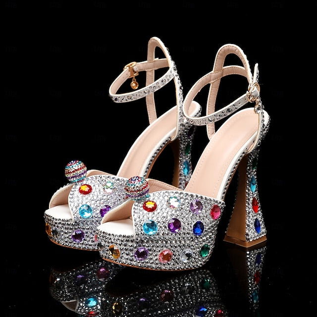 Rhinestone Platform Women's Sandals Sparkly – Colorful