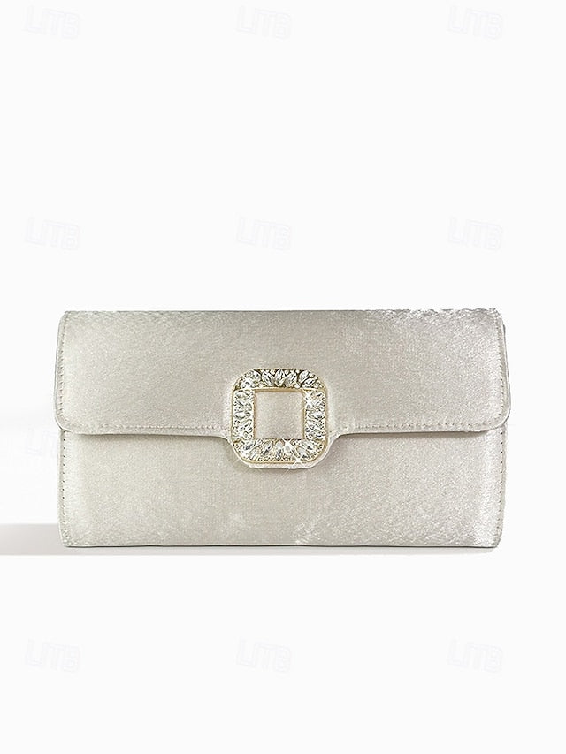 with Clutch - Rhinestone Buckle Women's Elegant Satin White