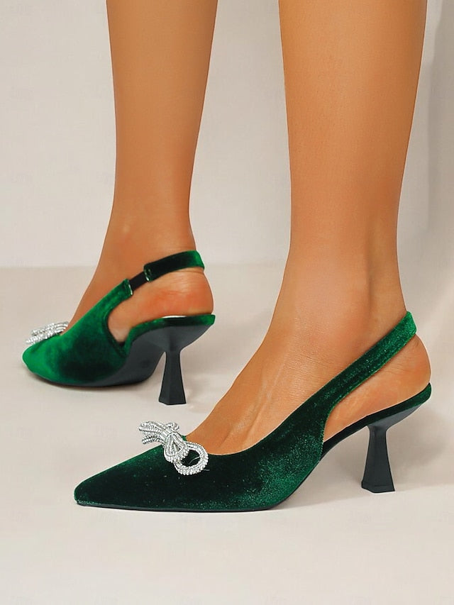 – Velvet Cocktail Toe Slingback Pointed Women's Heels