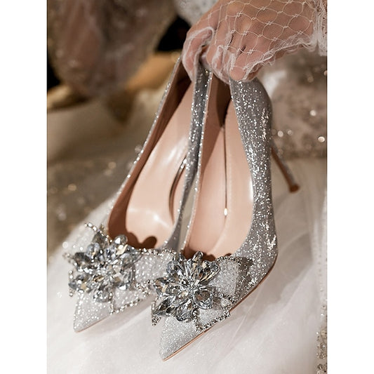 Heels Women Silver Sparkling – Glitter Shoes High Wedding for