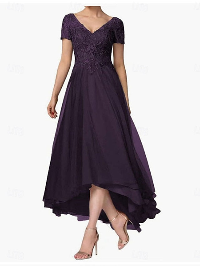 A-Line Asymmetrical of the V Neck Dress Elegant Mother Bride