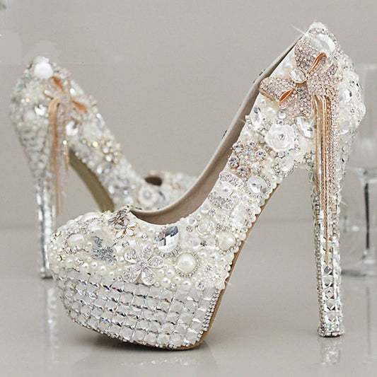 Women's Pearl and Rhinestone Platform White Embellished