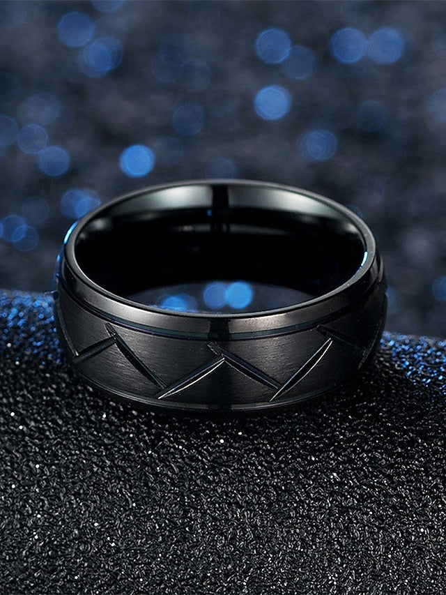 – Modern Steel Pattern Geometric Men's Rings Stainless